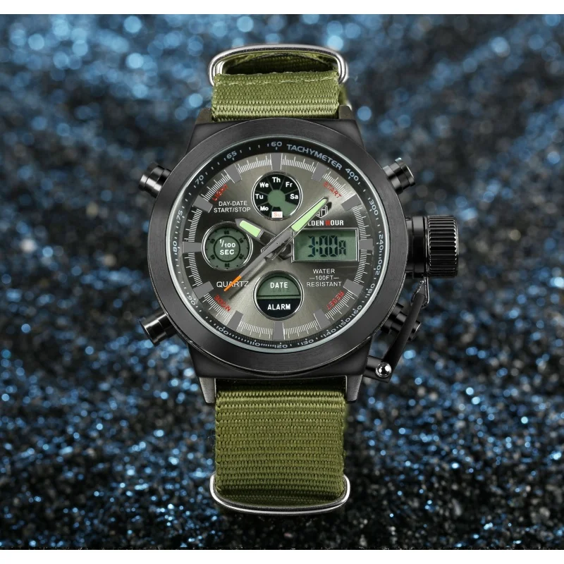 おすすめ 50m Dive Watches Military 送料無料 Amst Nylonamp Leather Lux Brand Top Men Watches Led Strap 男女兼用腕時計