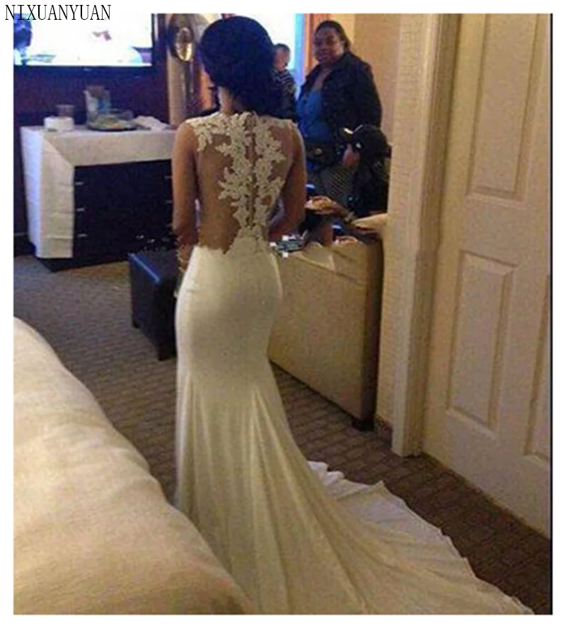 Свадебное платье с аппликацией кружевное свадебное платье русалки со шлейфом белое/цвета слоновой кости с открытой спиной пляжные платья невесты