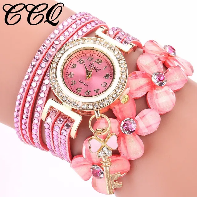 CCQ Fashion Women Rhinestone Bracelet Watch Luxury Leather Flower Crystal Clock CCQ Fashion Women Rhinestone Bracelet Watch Luxury Leather Flower Crystal Clock