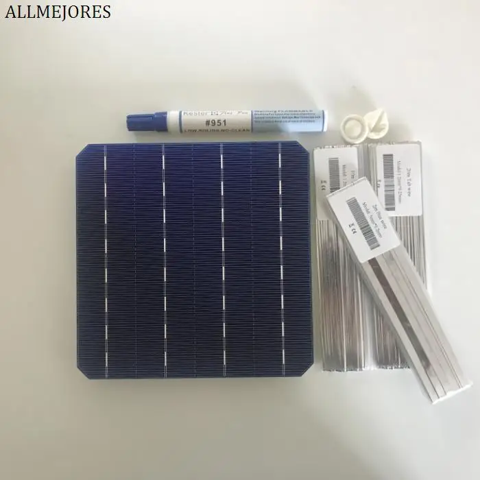 

High Quality 25pcs monocrystalline soalr cell 156mmx156mm +30meters tabbing wire+2m busbar wire+ flux pen for diy solar panel