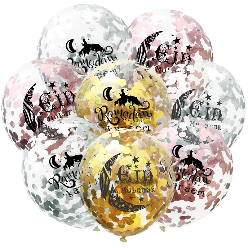 

10PC Eid Mubarak Balloons Happy Eid Balloons Happy Ramadan Kareem Muslim Festival Decoration Islamic Clear Confetti Balloons