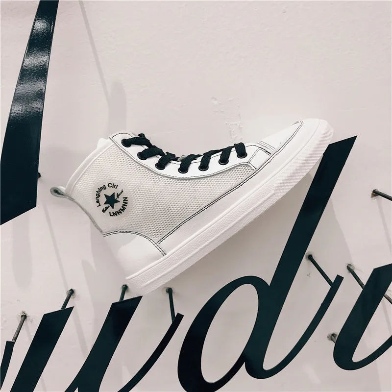 

Spring/Summer Women Shoes Lace-Up Flat Breathable Mesh Sneakers Casual Comfortable Vulcanized shoes White Sneakers Basket Femme