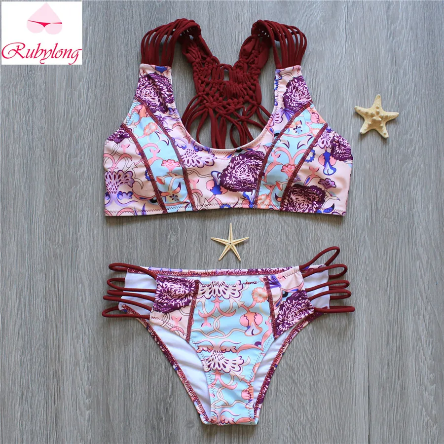 

Rubylong 2017 Retro Printed Bikini Women Beachwear Sexy Brazilian Thongs Bikini Set Bathing Suit Swimwear Swimsuit Biquini