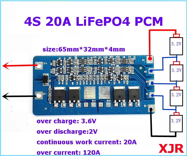 2 шт./партия защитная плата для батарей 20 А LiFePO4 BMS/PCM/PCB 4 упаковки батарейка 18650