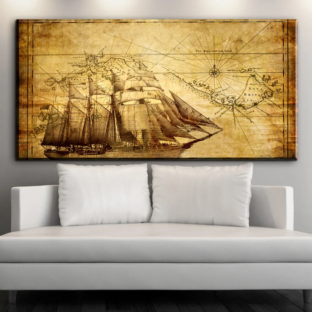 

ZZ2159 modern canvas art Nostalgic retro canvas poster Pirates of the Caribbean Treasure map Wall Paper Art decoration painting