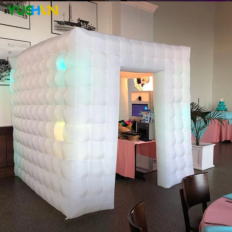 En Ligne 8ft Cube Gonflable Photo booth toile de fond avec LED Ampoules lumières et Intérieure air Ventilateur LED De Mariage photo booth toile de fond pour parties