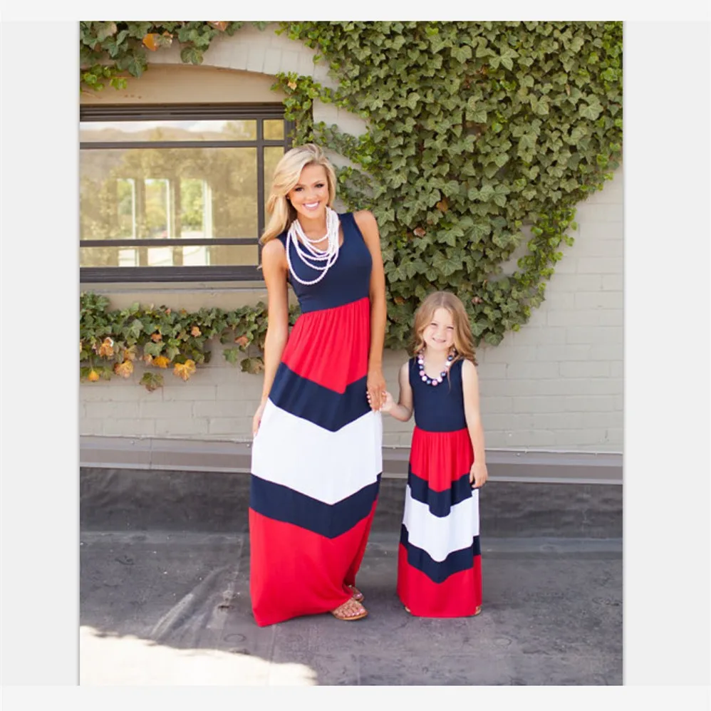 

Europe summer clothes pregnant women maternity dress Mother daughter dress splicing printed Slim dress Parent-child family dress