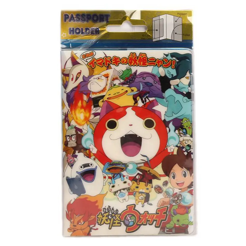 

ALIEME Cartoon Yokai Watch Passport Cover PVC Leather Passport Holder Identity ID Credit Card Cover Travel Ticket 14*9.6CM