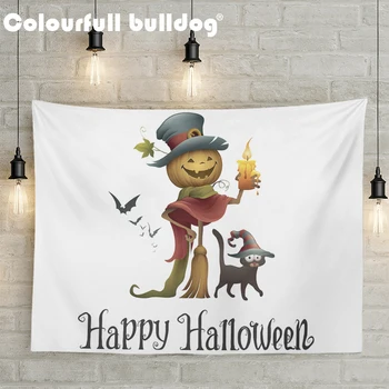 

Cute Halloween Style Wall Hanging Tapestry Zombie Mummy Skull Mat Pumpkin Candle Broom Black Cat Yoga Towel Home Party Decorate