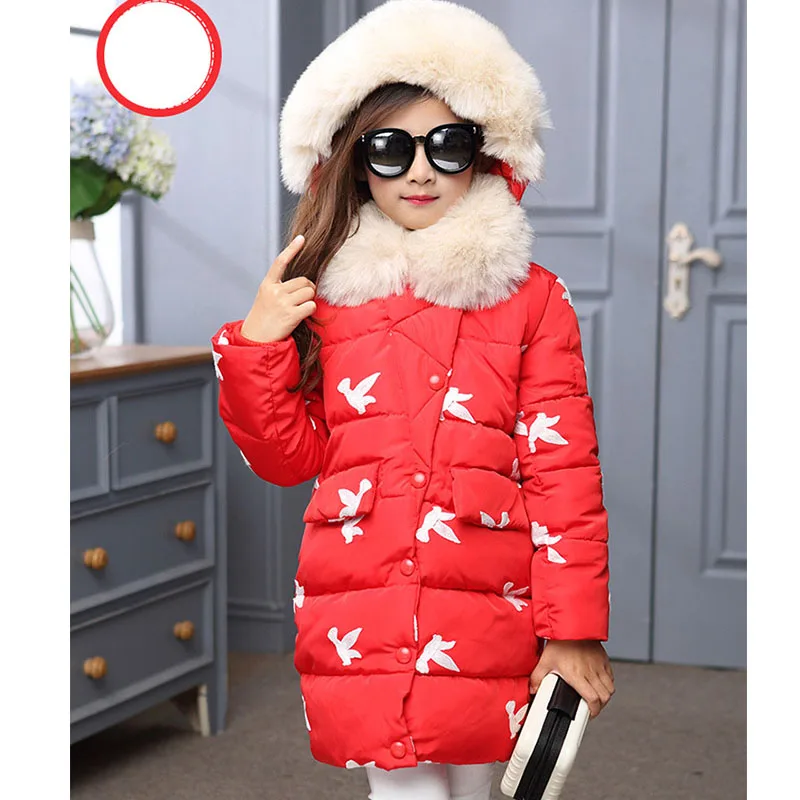 big little girls winter coat children's parkas winter jackets character fur hooded long girls coats and jackets red blue pink - Цвет: Красный