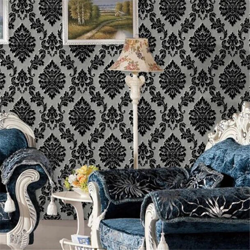 

beibehang New crafted non-woven wallpaper 3D relief European-style velvet wallpaper bedroom warm TV backdrop flocking wallpaper