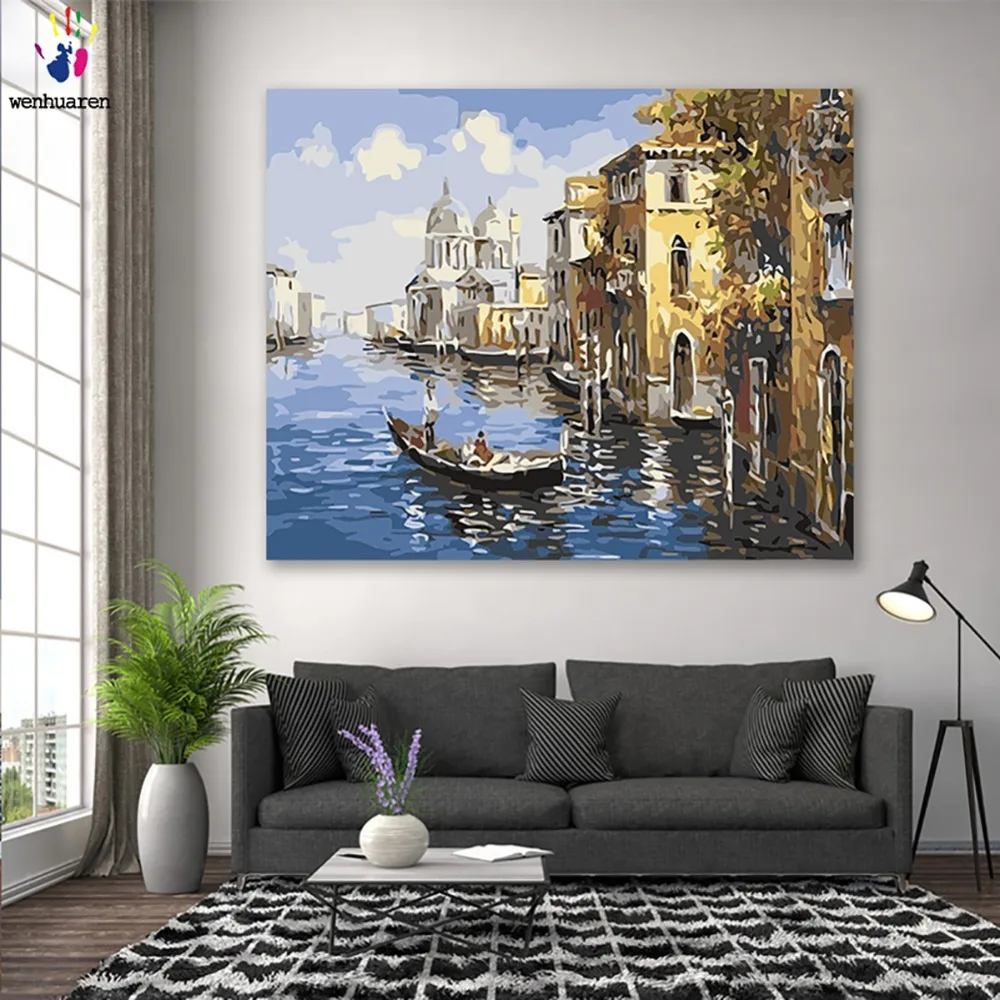 

DIY colorings pictures by numbers with colors Venice town landscape water city picture drawing painting by numbers framed Home