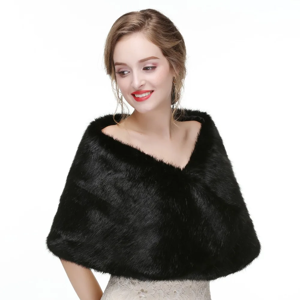 JaneVini 2018 черная меховая Свадебная шаль с кристаллами палантины из искусственного меха Свадебный шарф-плед женские вечерние должны обернуть