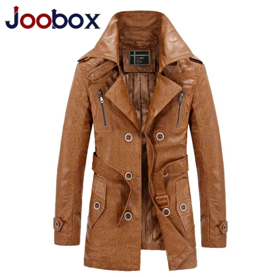JOOBOX New 2017 long leather jacket men 