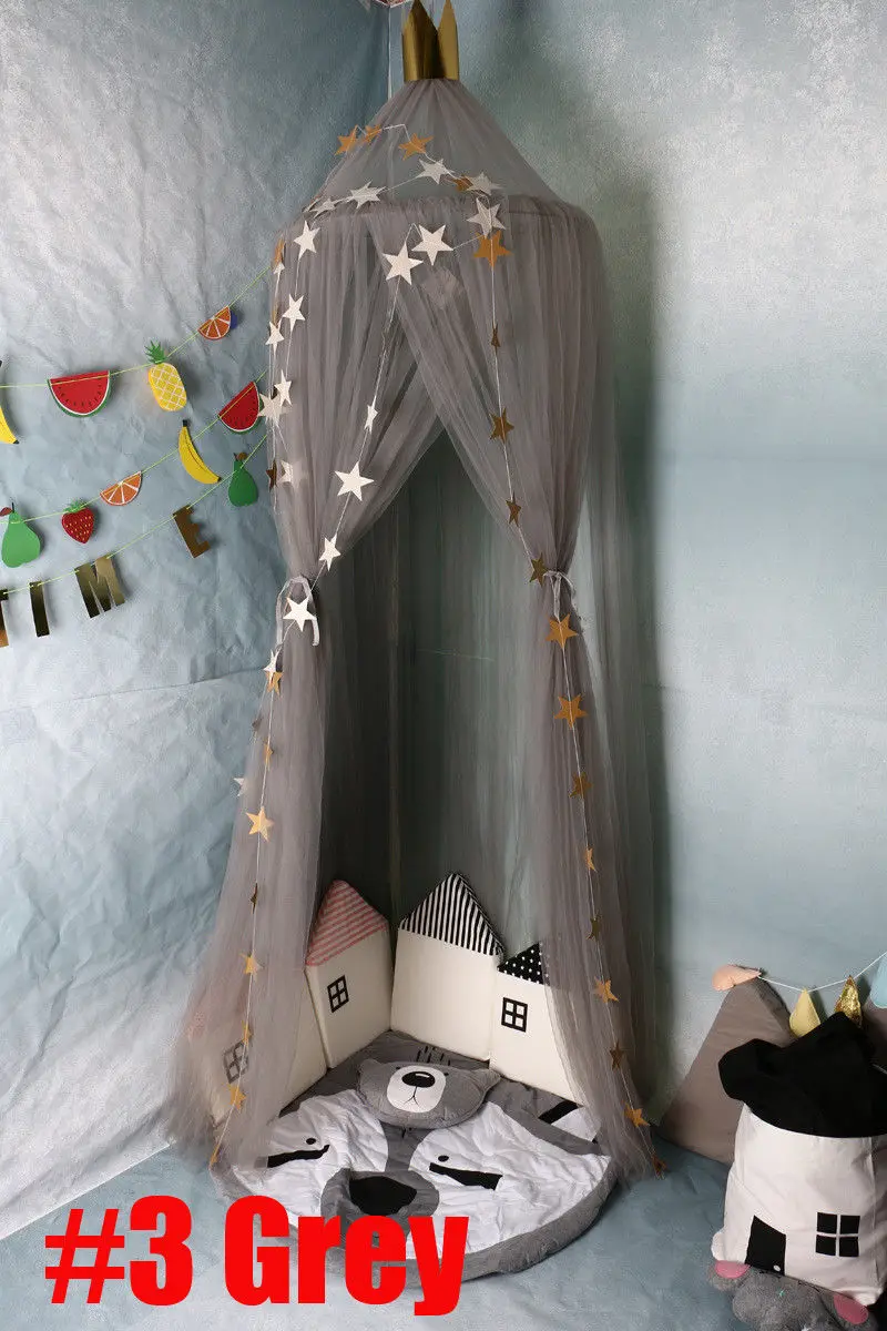 ГОРЯЧАЯ Фея Принцесса детская круглая кружевная занавеска купол кровать навес сетка москитная сетка кровать дети покрывало постельные принадлежности палатка Новинка - Цвет: Серый
