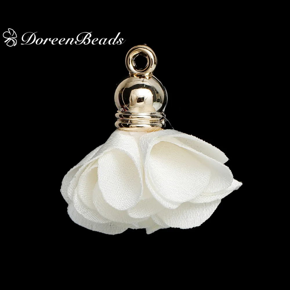 

DoreenBeads Polyester Tassel Pendants Flower Gold Plated White/Pink/Purple and so on About 27mm(1 1/8") x 25mm(1"), 10 PCs