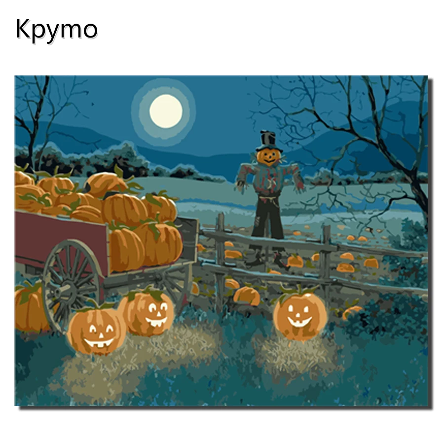 Framed Wall Pictures DIY Halloween Oil Painting By Numbers Wall Art