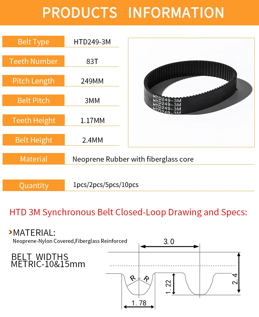 Arco-HTD 3M correia dentada, polia síncrona, C
