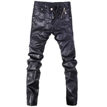 Модные мужские джинсы, обтягивающие кожаные мотоциклетные прямые брюки, размер 28-38, A102