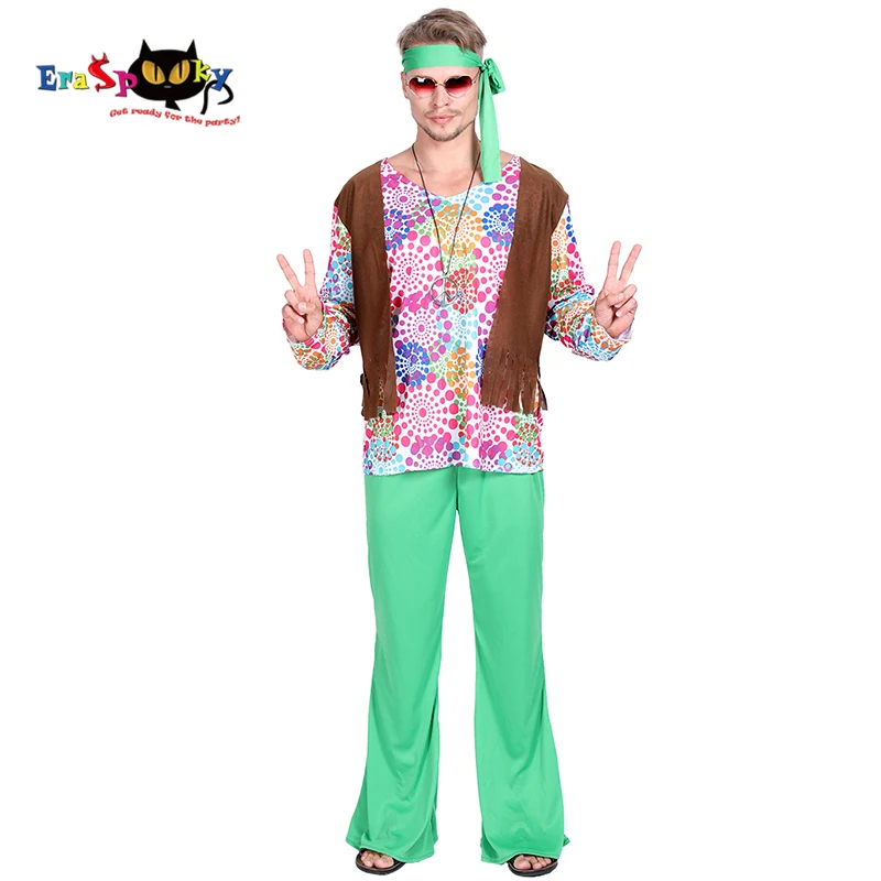 Eraspooky 70s ретро цветочные мужские хиппи косплей Любовь и мир Хэллоуин костюм для