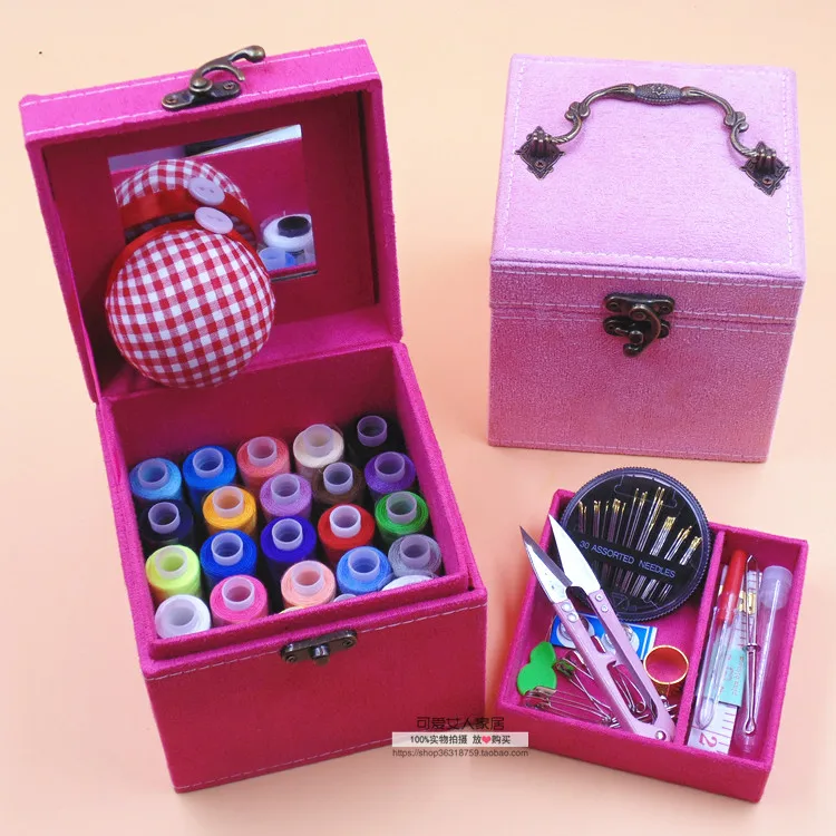 DIY Многофункциональный имитация кожи швейный набор в коробке иглы ленты ножницы нитки швейная коробка свадебные подарки для дома и путешествия