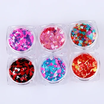 

1 Box Heart Shape Nail Sequins Flakes Pink Purple Mixed Size Multi-color Paillette Manicure Nail Art Decoration Glitter Tips Art
