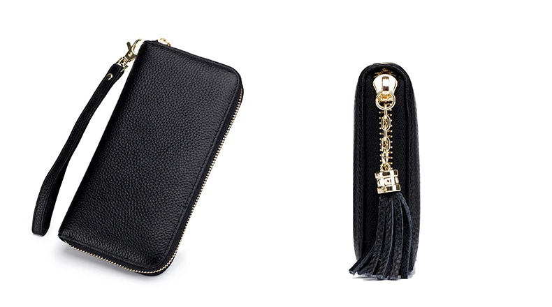 Lomelobo Unisex Tassel Long Wallet Genuine Leather Women Men Litchi Cowhide Leather portomonee Boy Girl Credit Card Holder Purse HPLA218 Details (15)