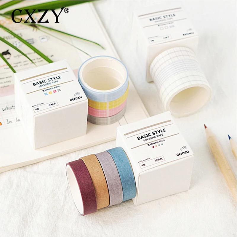 CXZY grid solid color pink blue washi tape set decorative masking scrapbooking bullet journal washitape adhesive planner 1J823 | Канцтовары