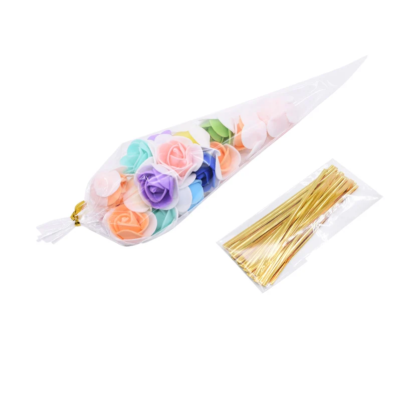 

50pcs Transparent Gift Bag OPP Plastic Triangular Bag for Wedding Festival Party Candy Food Packaging Bag Cake Decoration Tool 8