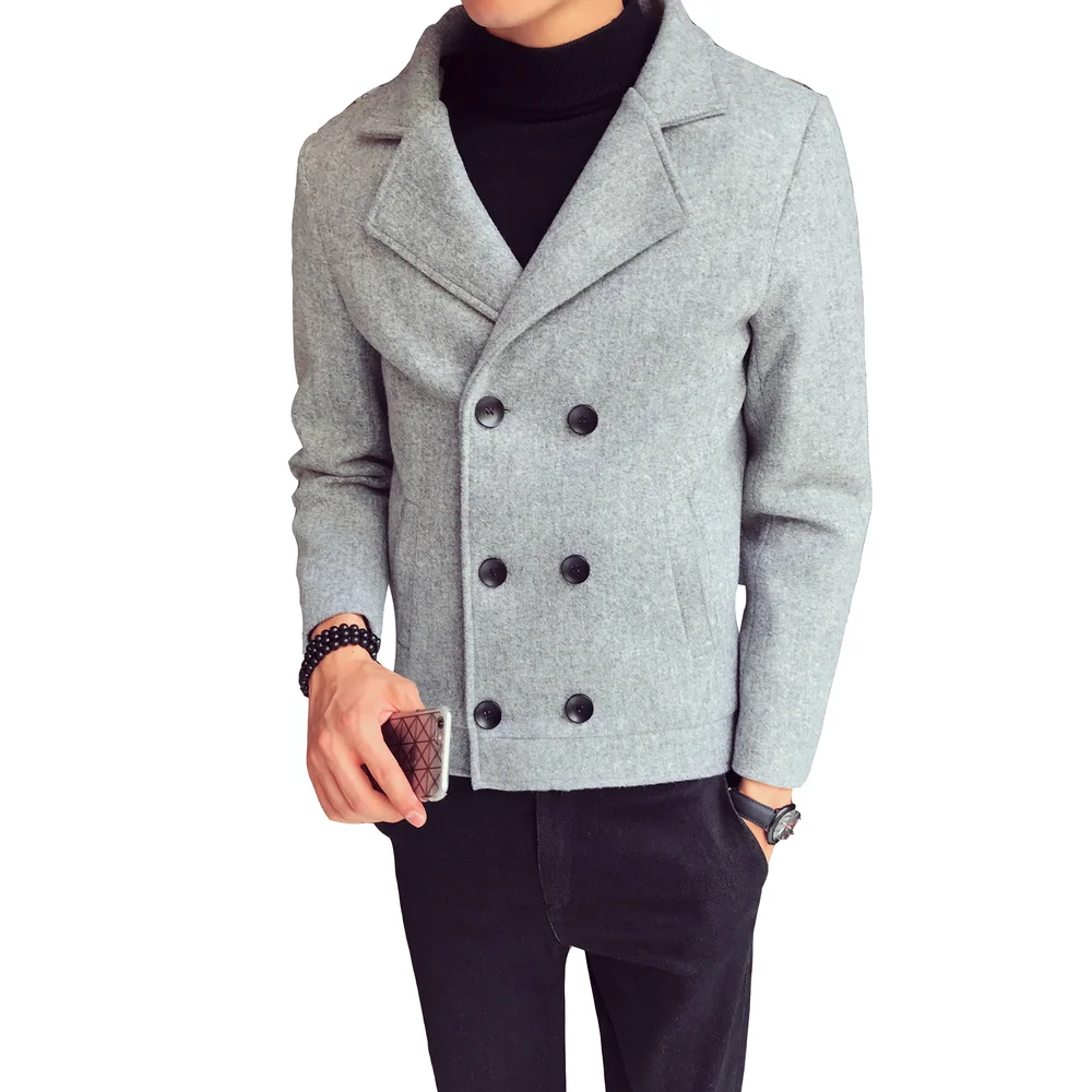 Autumn Winter Solid Color High Quality short wool coat Men Suit Collar