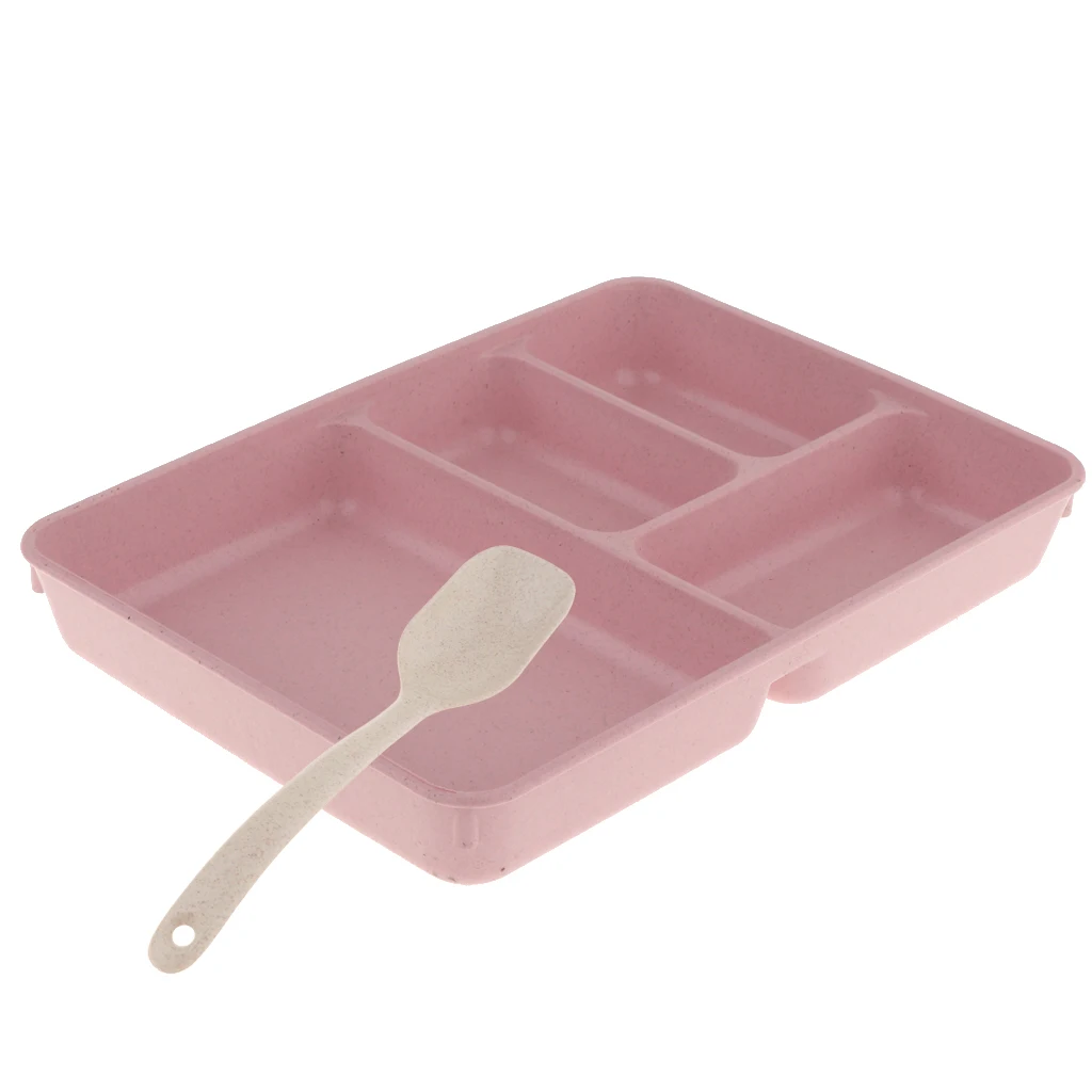 Leak-Proof 4-Compartment Bento Lunch Box for Kids - Includes Soup Spoon - 4 Compartments for Meal and Fruit