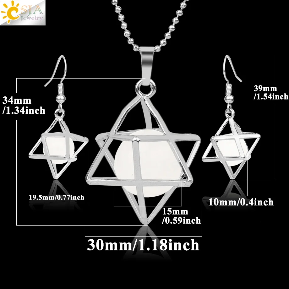 CSJA Merkaba белый кристалл ожерелья серьги набор натуральный камень энергия бусины