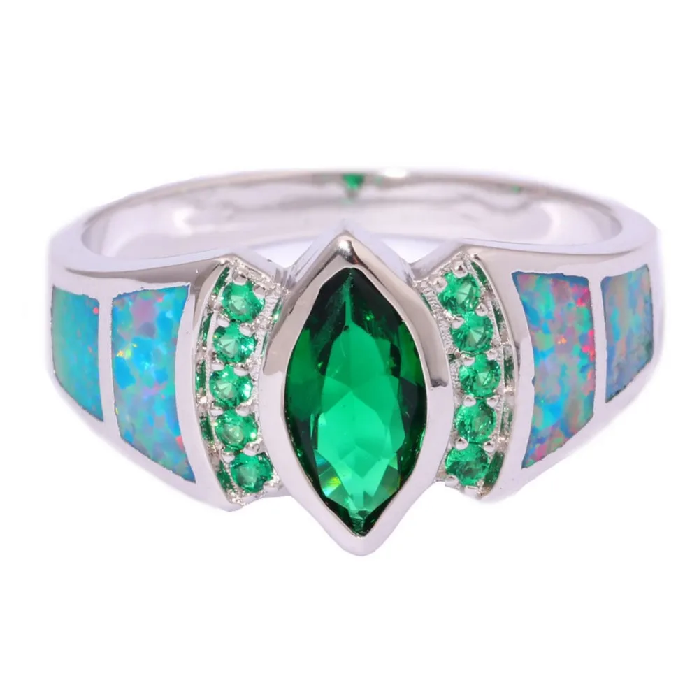 CiNily Created Rainbow Fire Opal Green Stone Silver Plated Wholesale Hot Sell Jewelry for Women Party Ring Size7 8 9 OJ6909