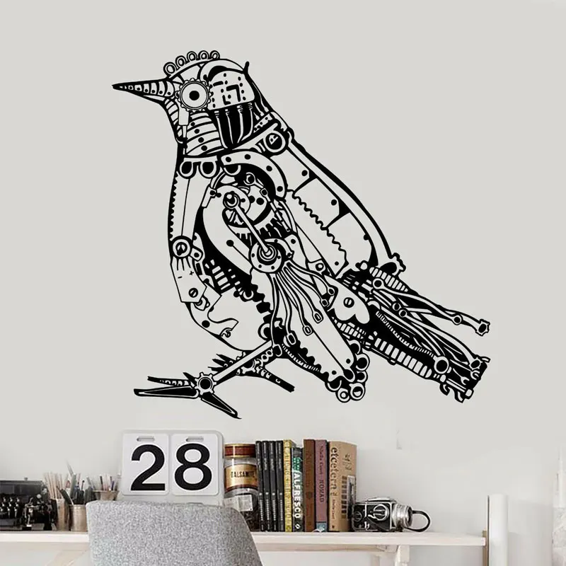 

Creative Design Steampunk Bird Mechanical Art Wall Stickers Vinyl Home Decor Decals Removable Mural Kids Room Decoration A112