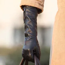 2018 Winter Solid Black Genuine Leather Women Gloves With Zipper Fashion Sheepskin Glove Warm Thermal Free Shipping L031NQ