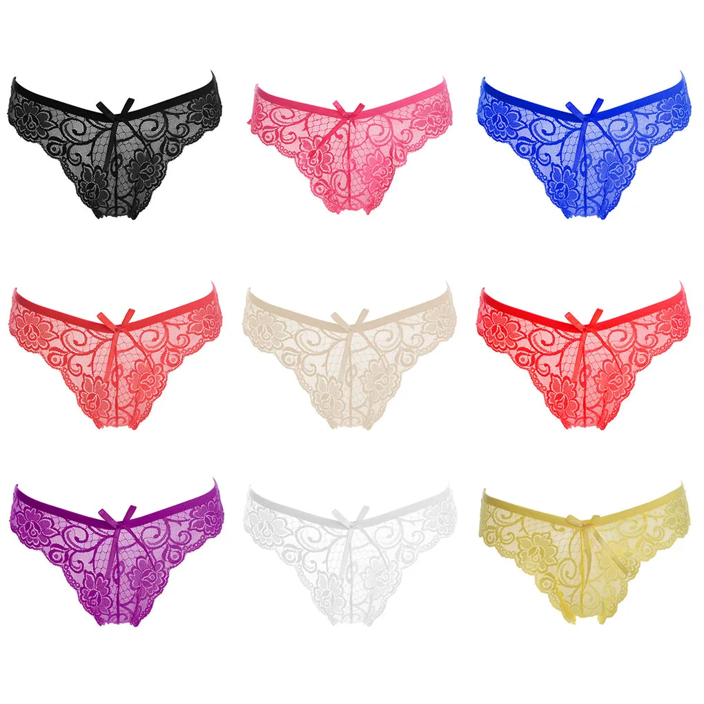 Buy Women Floral Bow Tie Lace Embroidery Briefs Solid