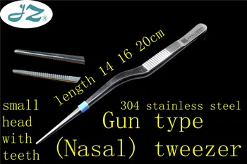 

JZ medical surgical instrument 304 stainless steel Transverse tooth gun type Nasal use curved tweezer Otolaryngology digging ear