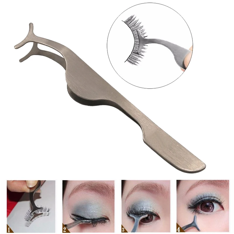 

1Pcs Eyelashes Applicator Stainless Steel False Eyelashes Curler Tweezer Clip Clamp Makeup Beauty Tools For Apply False Lashes