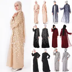 Дубай Мода Кимоно блесток вышивка с длинным рукавом мусульманские Абайи (без шарф)