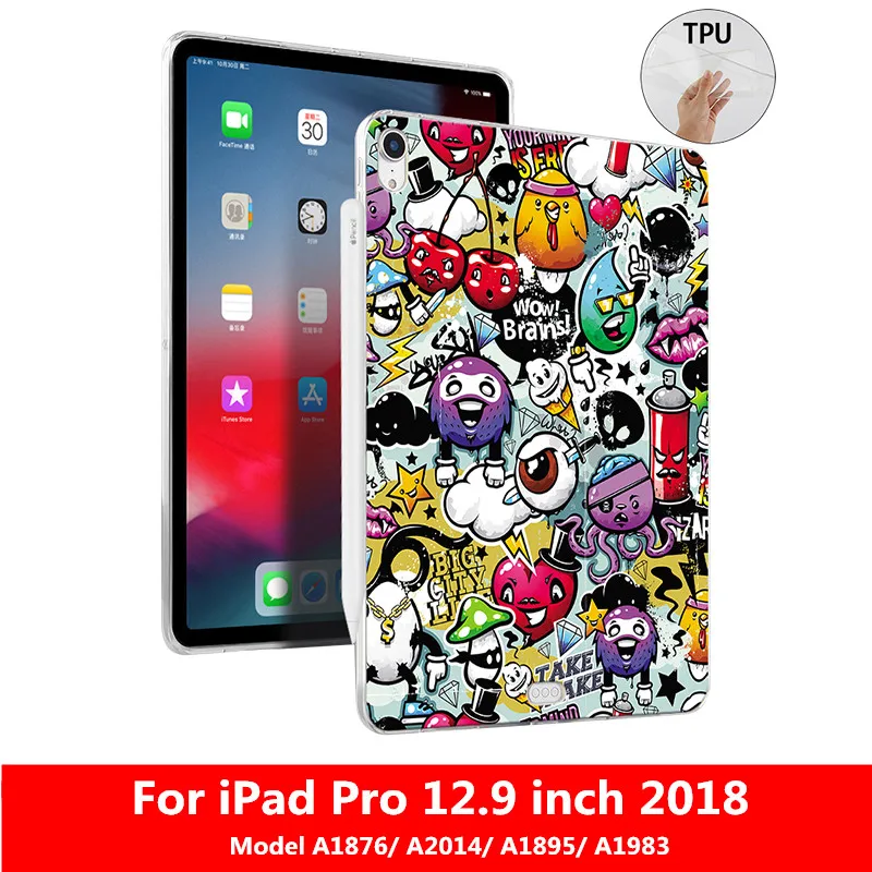 

MTT Soft TPU Silicon Case For iPad Pro 12.9 inch 2018 Slim Transparent Back Cover Graffiti Tablet Case A1895 A1983 A1876 A2014