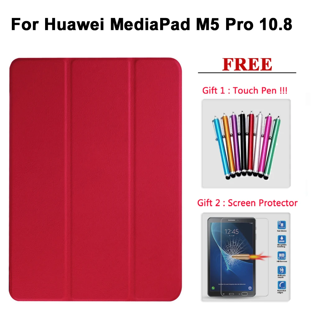 Защита экрана+ чехол для huawei MediaPad M5 Pro 10,8/M5 8,4/M5 Lite 10,1 кожаный смарт-чехол для медиа-планшета M5 8,4/10/10,8 - Цвет: M5 Pro 10.8 hong