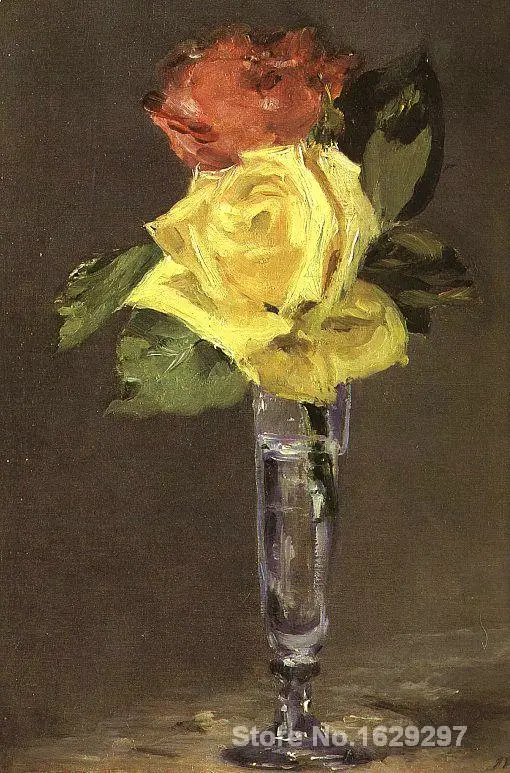 

Portrait Woman painting Edouard Manet Roses in a Champagne Glass handmade High quality
