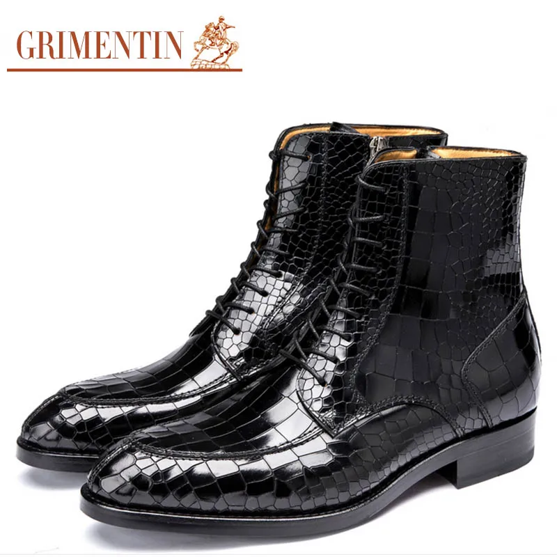 Couro Mens Grimentin Vestido Homens Crocodile Handmade Dos Ankle De Personalizado Luxo O G17 Black Para Marca brown Sapatas Boots Casamento Genuíno Moda 60r0qIA