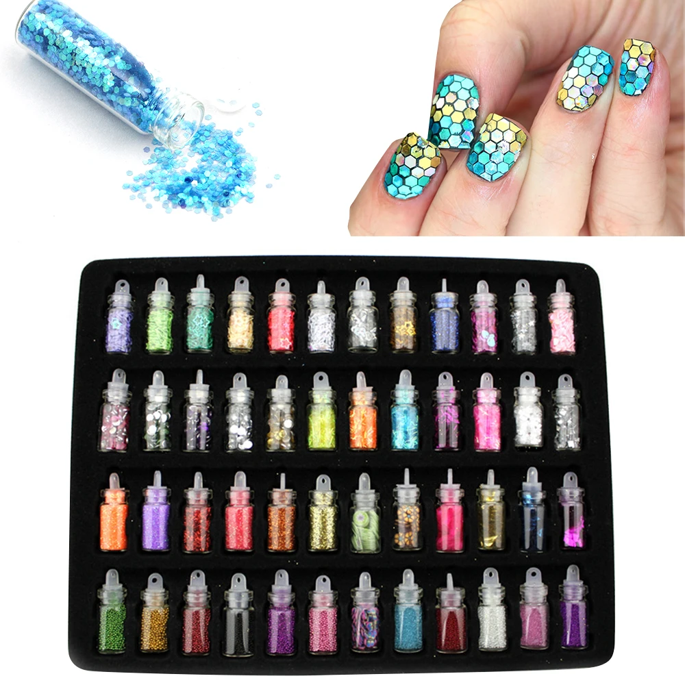 

Clearance 3D Shining Design Nail Sequins Glitter Tip Set Gel Polish Manicure DIY Nail Art Decorations Nails Powder Decals