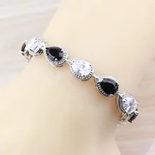 Новинка, очаровательные женские ювелирные изделия, 925 пробы, серебро, капля воды, черный, белый, кубический цирконий, браслет для модного костюма на вечеринку
