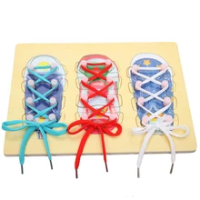 Деревянный резьбы доска головоломки Монтессори раннего развивающие игрушки Обувь На Шнуровке Деревянные игрушки для детей для девочек и мальчиков