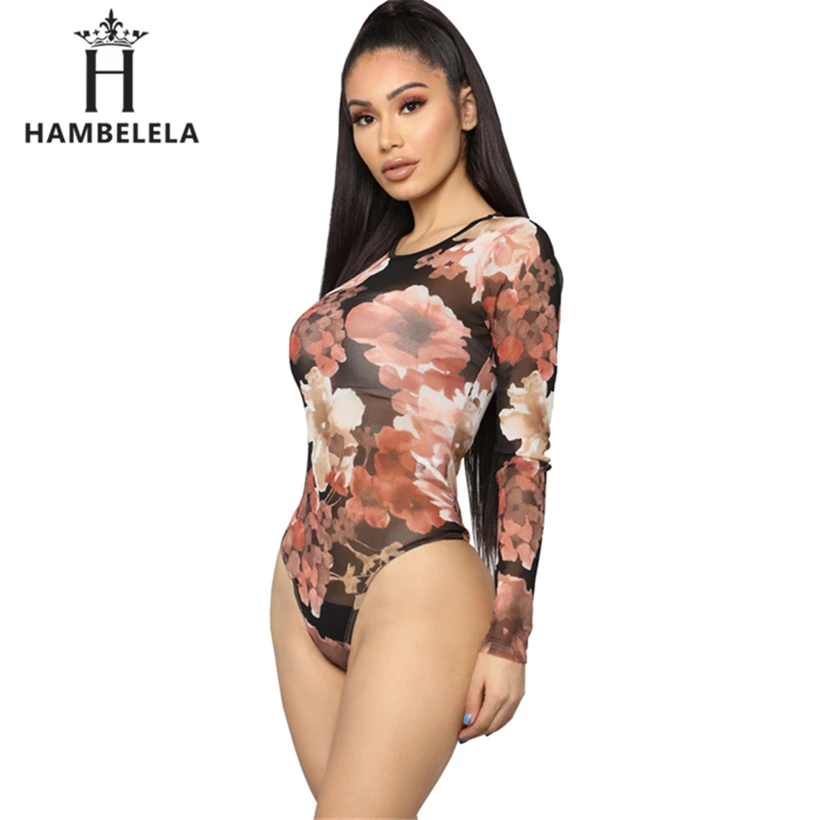 HAMBELELA Vintage Floral Pattern Mesh Bodysuit Printed Long Sleeve Elegant Playsuits Ladies Spring Autumn Streetwear Tops Blusas (2)