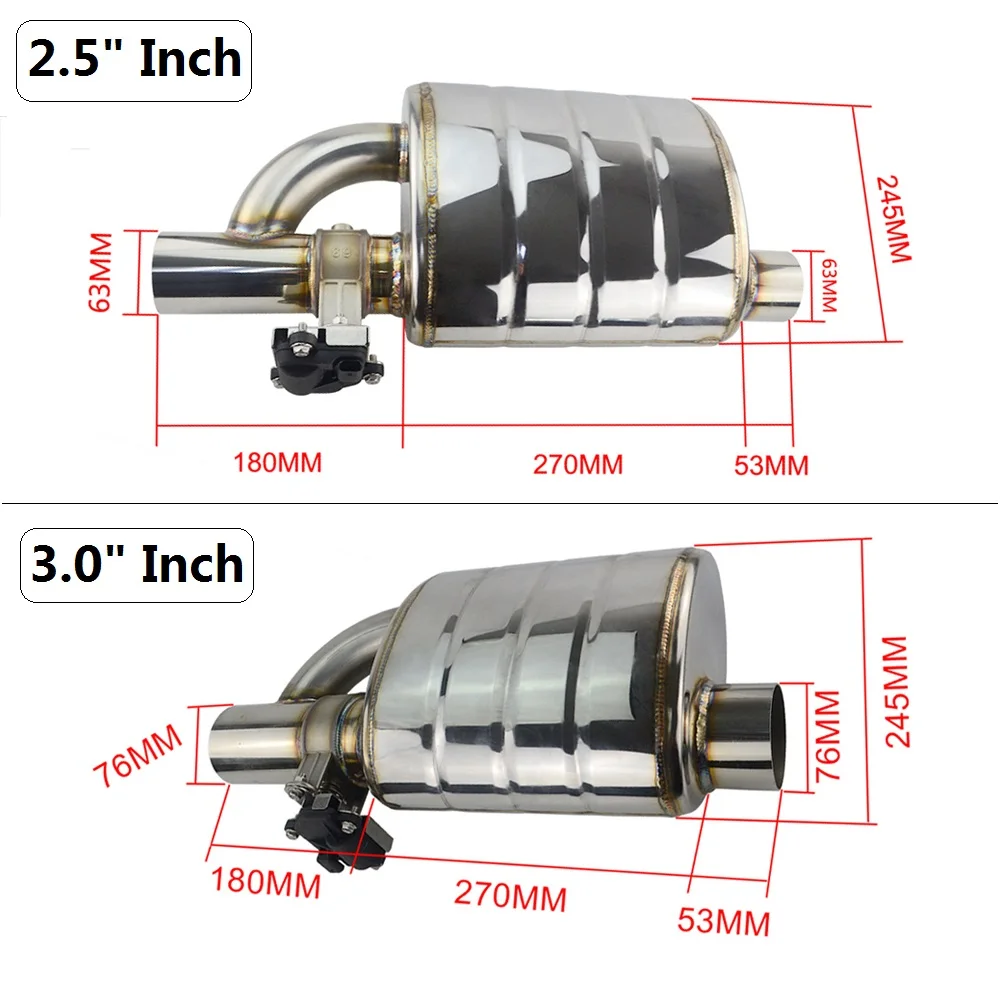 Нержавеющая сталь 2," 3" Наклонный выпускной наконечник на входе переменный глушитель с вакуумным выхлопом Электрический контрольный клапан комплект