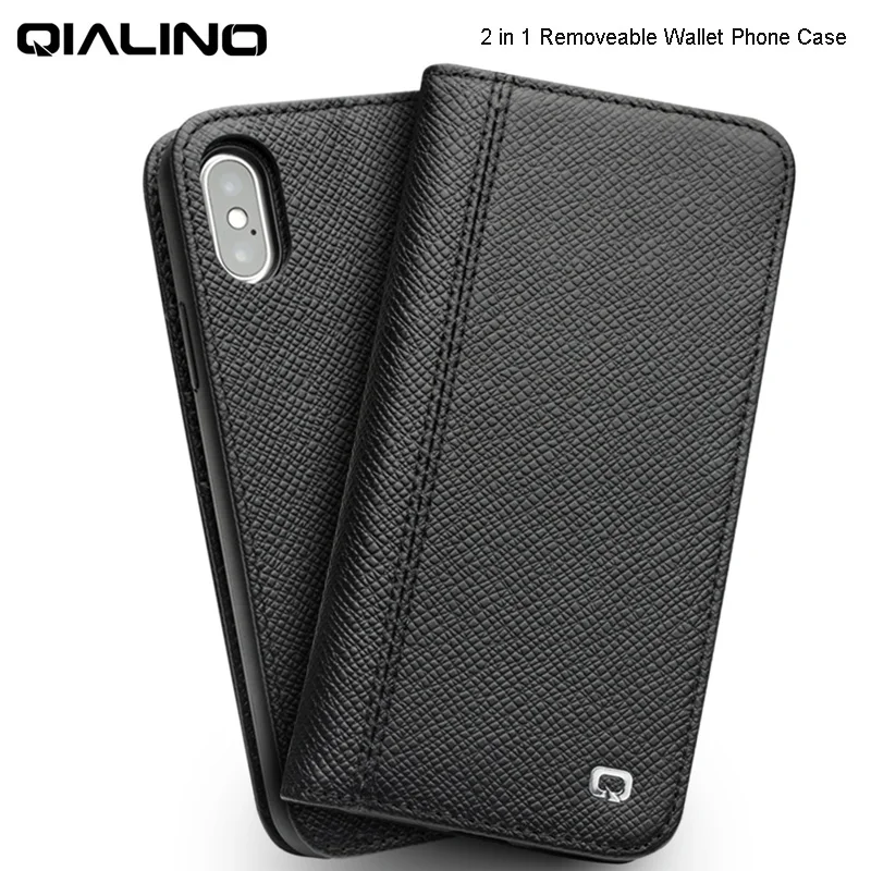 

QIALINO Wallet Case for iPhone XS MAX Genuine Leather Cover for Apple iPhone X Phone Case Card Slots Flip Folio 2 in 1 Removable