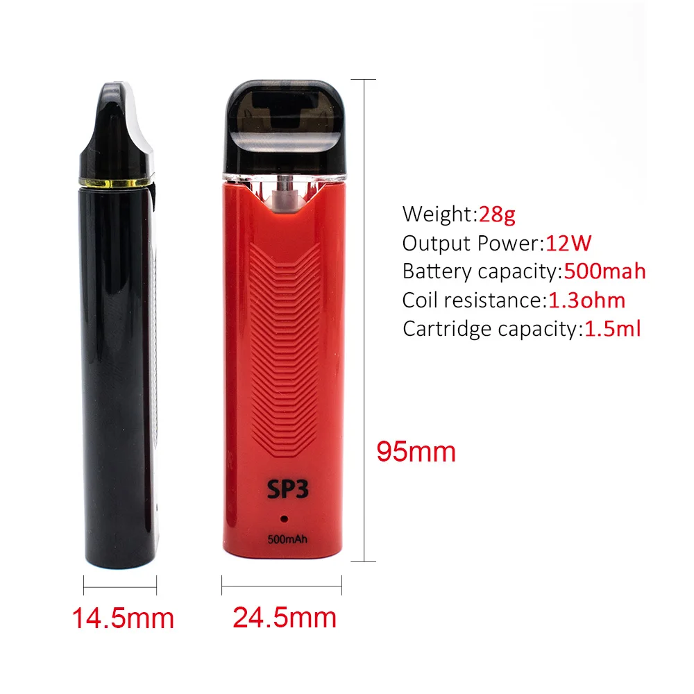 Electronic Cigarette Vaporizer SP3 POD Starter Kit 500MAH with 1.5ML Cartridge 1.3ohm Coil Resistance Vape Pen Kit